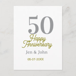 50th happy anniversary name date silver gold date  vykort