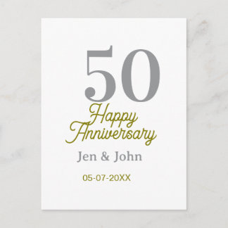 50th happy anniversary name date silver gold date  vykort