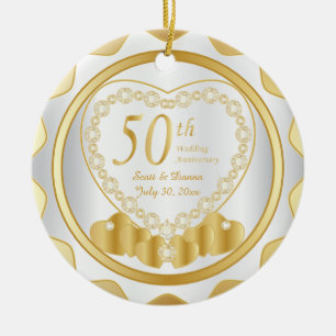 50th Namn för guldbröllopårsdag DIY & daterar Julgransprydnad Keramik