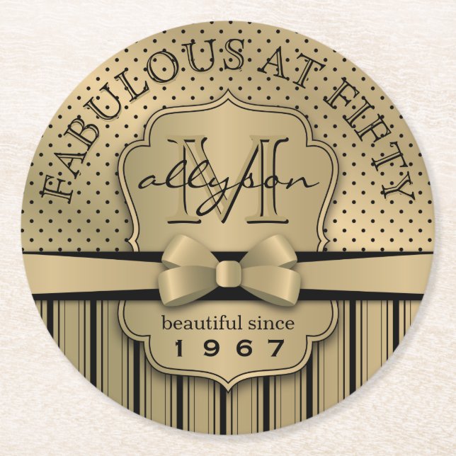 50th Pricker den guld- polkaen för Underlägg Papper Rund (Framsidan)