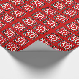 50th Röd födelsedag med kontrollerade stjärnor Presentpapper