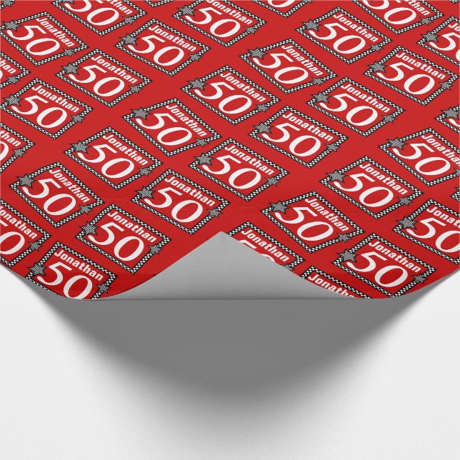 50th Röd födelsedag med kontrollerade stjärnor Presentpapper (Hörn)