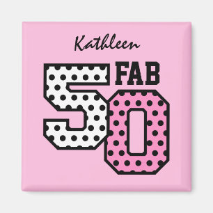 50th Rosa polka dots Z01 för Fab födelsedag Magnet