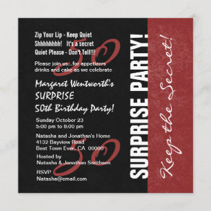 50th SURPRISE Birthday Black and Red Grunge Inbjudningar