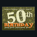 50th SURPRISE Birthday Khaki Orange Cream Camo Inbjudningar<br><div class="desc">Den här djärva contemporaryn i grönt, orange och kräm med sina stora och feta bokstäver och leopard inspirerade kamo-konetti-bakgrund är roligtens väg till inbjudan-folk till ett 50-årsfirande. Du kan experimentera med olika papprare typer genom att klicka på fliken "Inbjudningsalternativ" i det övre högerna. Den här designen finns för närvarande på...</div>