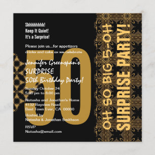 50th Surprise Diagonal Guld och Black V02 Inbjudningar