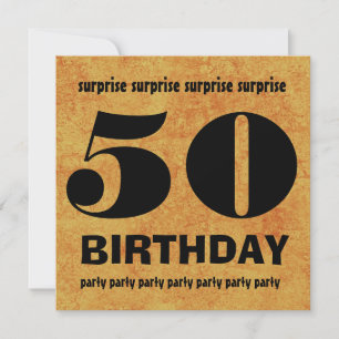 50th SURPRISE Födelsedagsfest Guld Grunge W1443A Inbjudningar