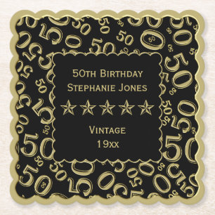 50th Tema för födelsedagsfestguld-/svartmönster Underlägg Papper