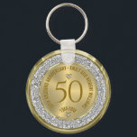 50th Wedding Anniversart Gold White Diamonds Nyckelring<br><div class="desc">Celebrate your 50th wedding anniversary in style with this exquisite white and gold double heart adorned with stunning faux diamonds. A symbol of enduring love and commitment,  this elegant piece is the perfect way to mark this milestone occasion.</div>