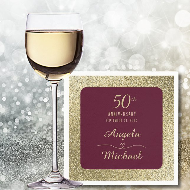 50th Wedding Anniversary Burgundy Gold Glitter  Pappersservett (Skapare uppladdad)