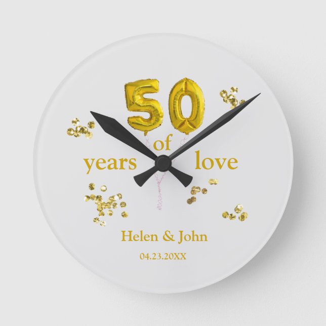 50th Wedding Anniversary Gift with Faux Glitters Rund Klocka (Framsida)