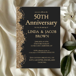 50th Wedding Anniversary Gold Faux Glitter Inbjudningar
