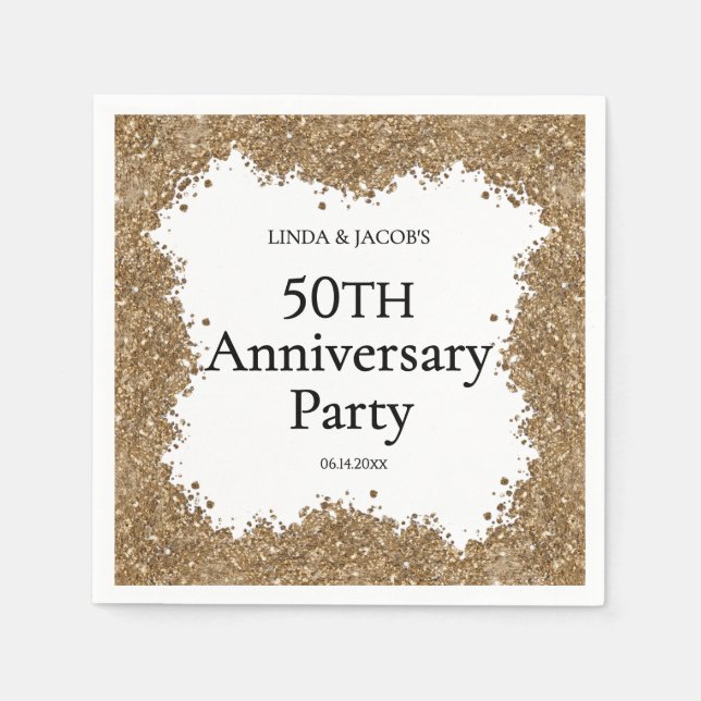 50th Wedding Anniversary Gold Faux Glitter  Pappersservett (Framsidan)