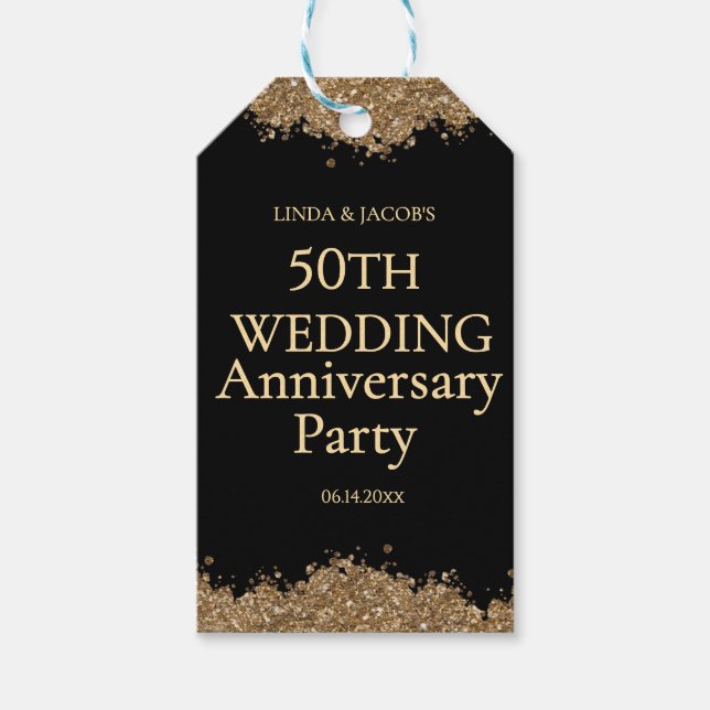 50th Wedding Anniversary Gold Faux Glitter  Presentetikett (Framsidan)