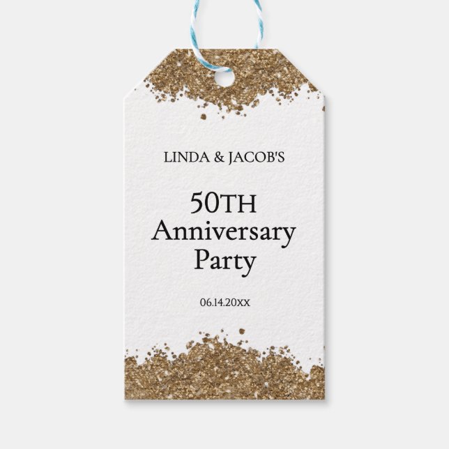 50th Wedding Anniversary Gold Faux Glitter  Presentetikett (Framsidan)