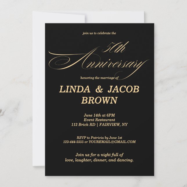 50th Wedding Anniversary Gold Faux Glitter Script Inbjudningar (Framsida)