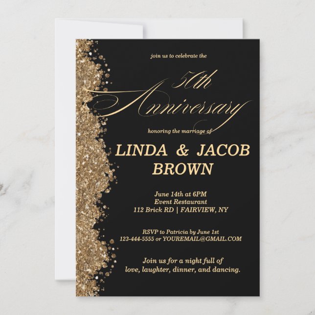50th Wedding Anniversary Gold Faux Glitter Script Inbjudningar (Framsida)