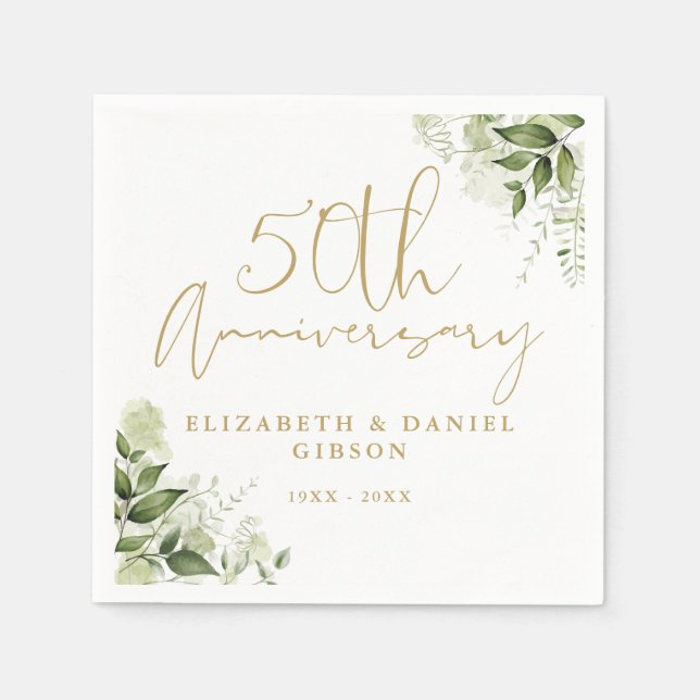 50th Wedding Anniversary Greenery Gold Script Pappersservett (Framsidan)
