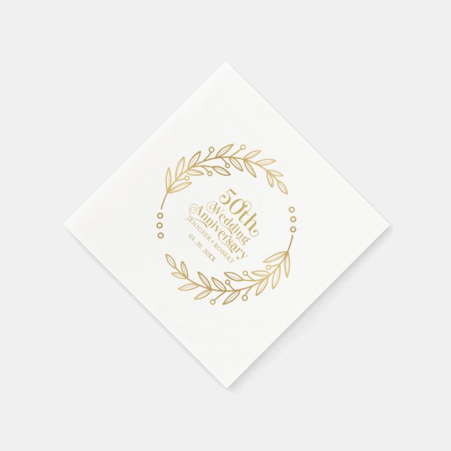 50th Wedding Anniversary Typography  Gold Wreath Pappersservett (Hörn)