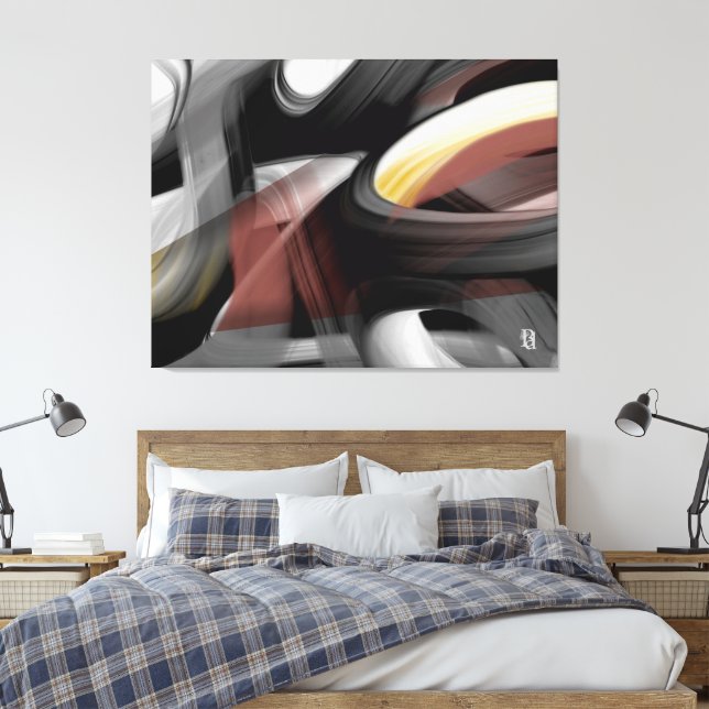 50x38" Trend Abstract Art Black White Powdery Canvastryck (Insitu (sovrum))