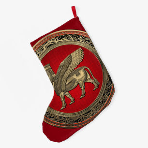 [510] Assyrian Winged Bull - Guld Lamassu Stor Julstrumpa