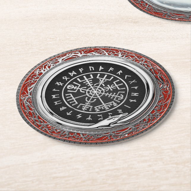 [510] Vegvisir - Viking Silver Magic Runic Compass Underlägg Papper Rund (Vinklad)