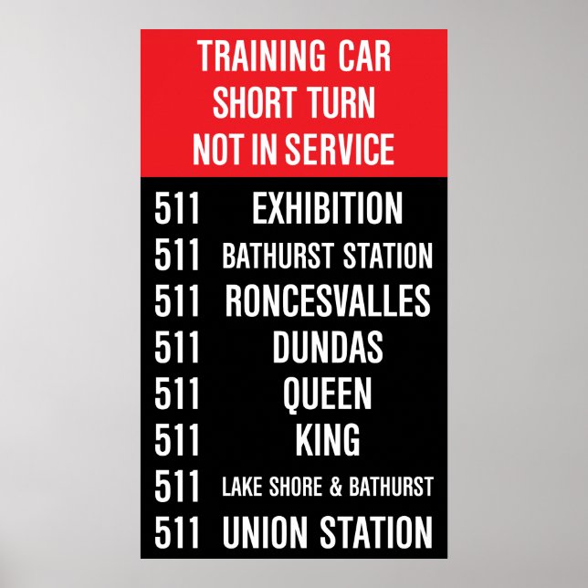 511 BATHURST Replica TTC Streetcar Rollsign Poster (Framsidan)