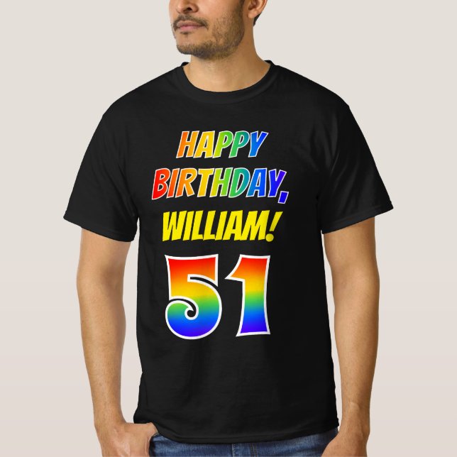 51:a födelsedag - fetstil, Roligt, regnbåge 51, eg T Shirt (Framsida)
