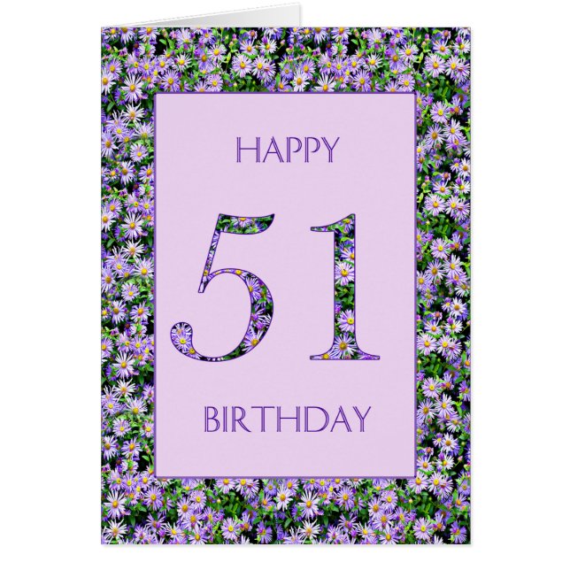 51:a födelsedag Lila Daisy Hälsningskort (Framsidan)