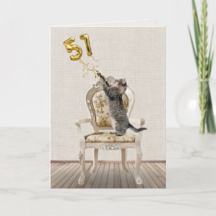 51:a födelsedag och Tabby katt Kort