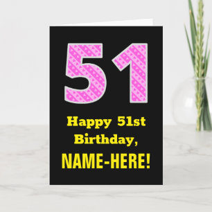 51:a födelsedag: Rosa Rand och hjärtan 51 + Namn Kort