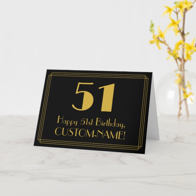51:a födelsedagen: Art Deco Inspired Titta "51" +  Kort (Gul blomma)