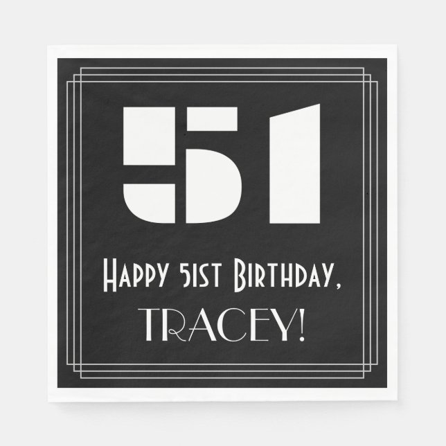 51:a födelsedagen: Art Deco Inspired Titta "51" +  Pappersservett (Framsidan)