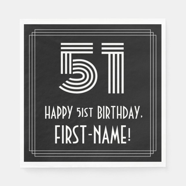 51:a födelsedagen: Art Deco Inspired Titta "51" +  Pappersservett (Framsidan)