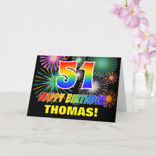 51:a födelsedagen: Fet, Roligt, Fireworks, Regnbåg Kort