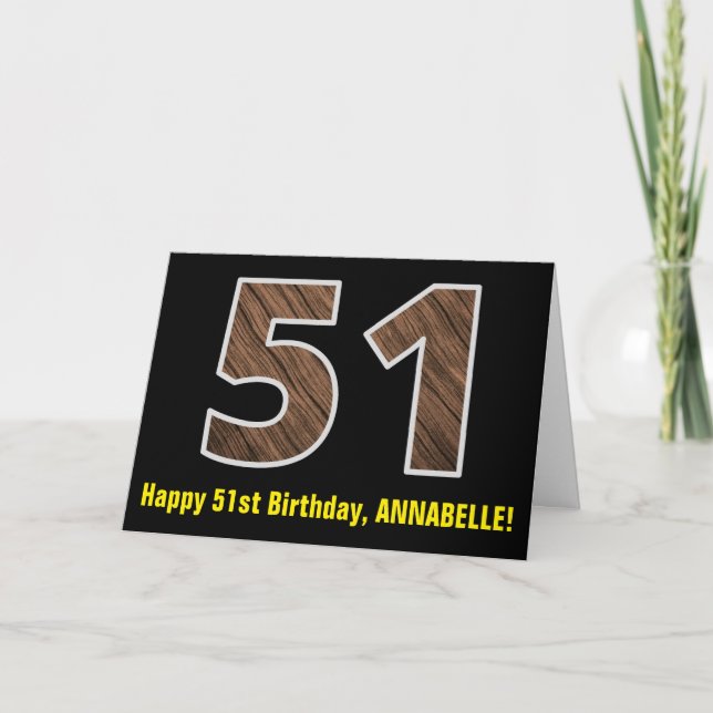 51:a födelsedagen: Namn + Faux Wood Grain Mönster  Kort (Framsida)