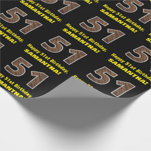 51:a födelsedagen: Namn & Faux Wood Grain Mönster Presentpapper
