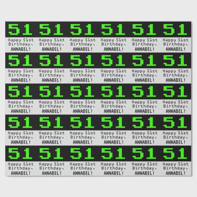 51:a födelsedagen - Nerdy/Geeky Stil "51" och Namn Presentpapper (Platt)