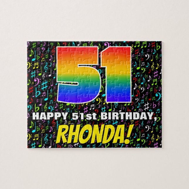 51:a födelsedagen - Roligt, färgstarka musiksymbol Pussel (Horisontell)