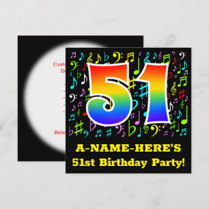51:a Födelsedagsfesten: Roligt Music Symbols, Rain Inbjudningar