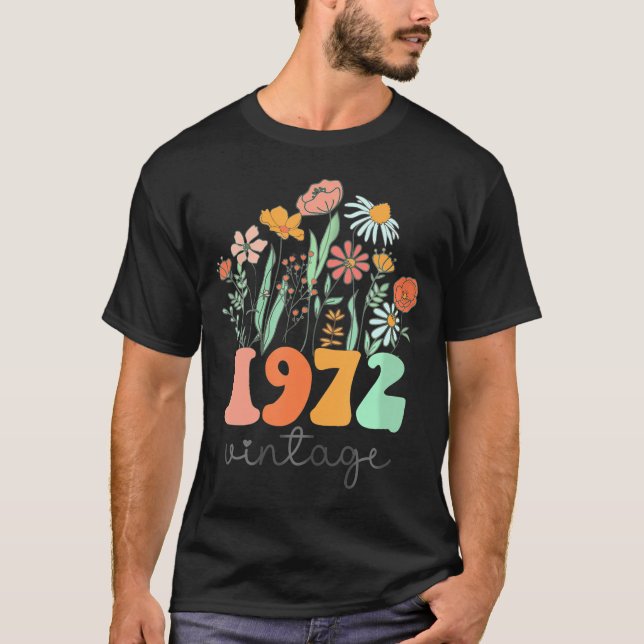 51 år gammal 1972 51St Women Birthday Wildblomma T Shirt (Framsida)