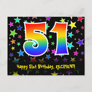 51-årsdag: Roligt stjärnmönster, Regnbåge 51, Namn Vykort