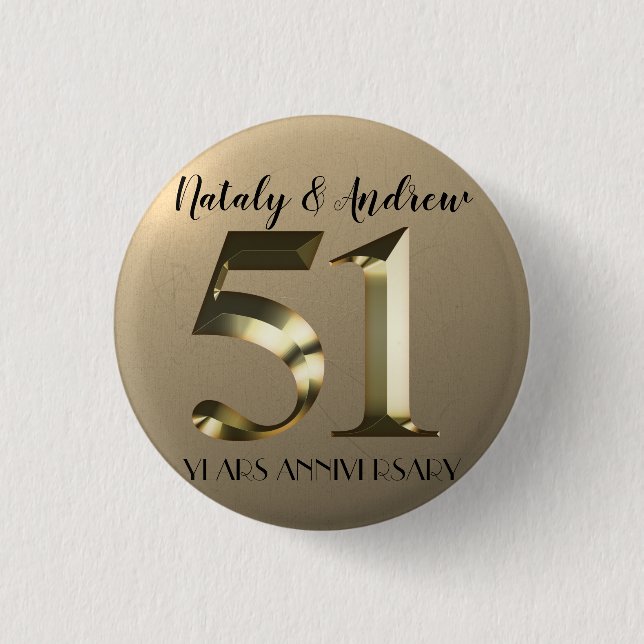 51:e Bröllop-årsdagen för Metallic Guld Knapp (Framsida)
