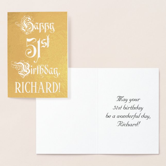 51st Birthday: Elegant, Ornate Script; Custom Name Folierat Kort (Display)