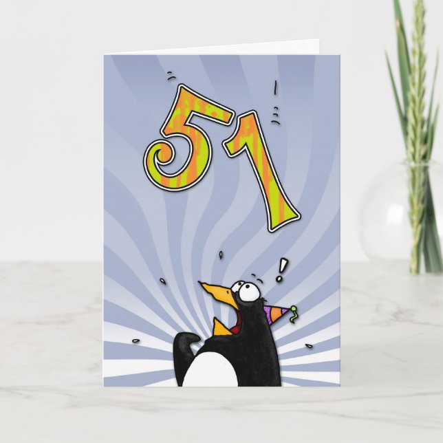 51st födelsedag - pingvinöverrrakningkort kort (Framsida)