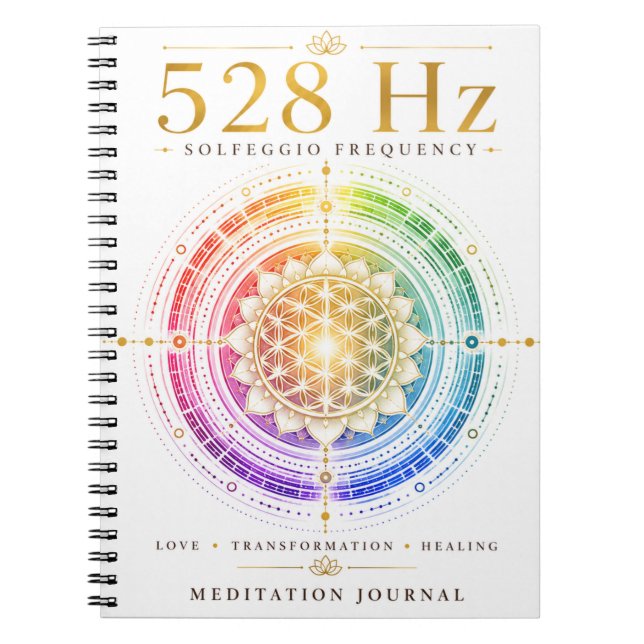 528 Hz Solfeggio Frekvens Anteckningsbok – Kärlek, (Framsidan)