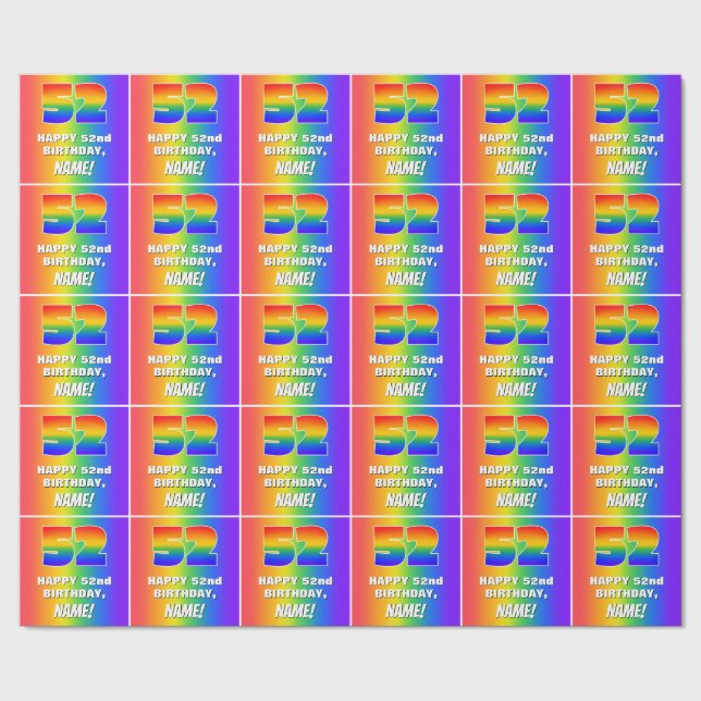 52:a födelsedag: färgfull, Roligt Rainbow Mönster  Presentpapper (Seam)