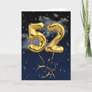 52:a födelsedag Guld Mylar Balloon och Konfetti-ko Kort