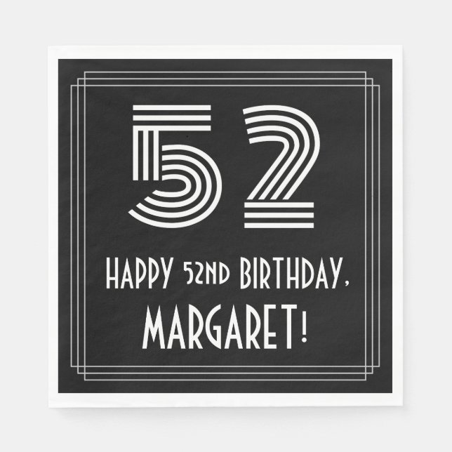 52:a födelsedagen: Art Deco Inspired Titta "52" +  Pappersservett (Framsidan)