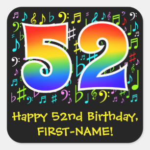 52:a födelsedagen: Colorful Music Symbols, Rainbow Fyrkantigt Klistermärke